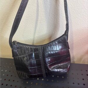 Fossil Black Crocodile-Embossed Shoulder Bag